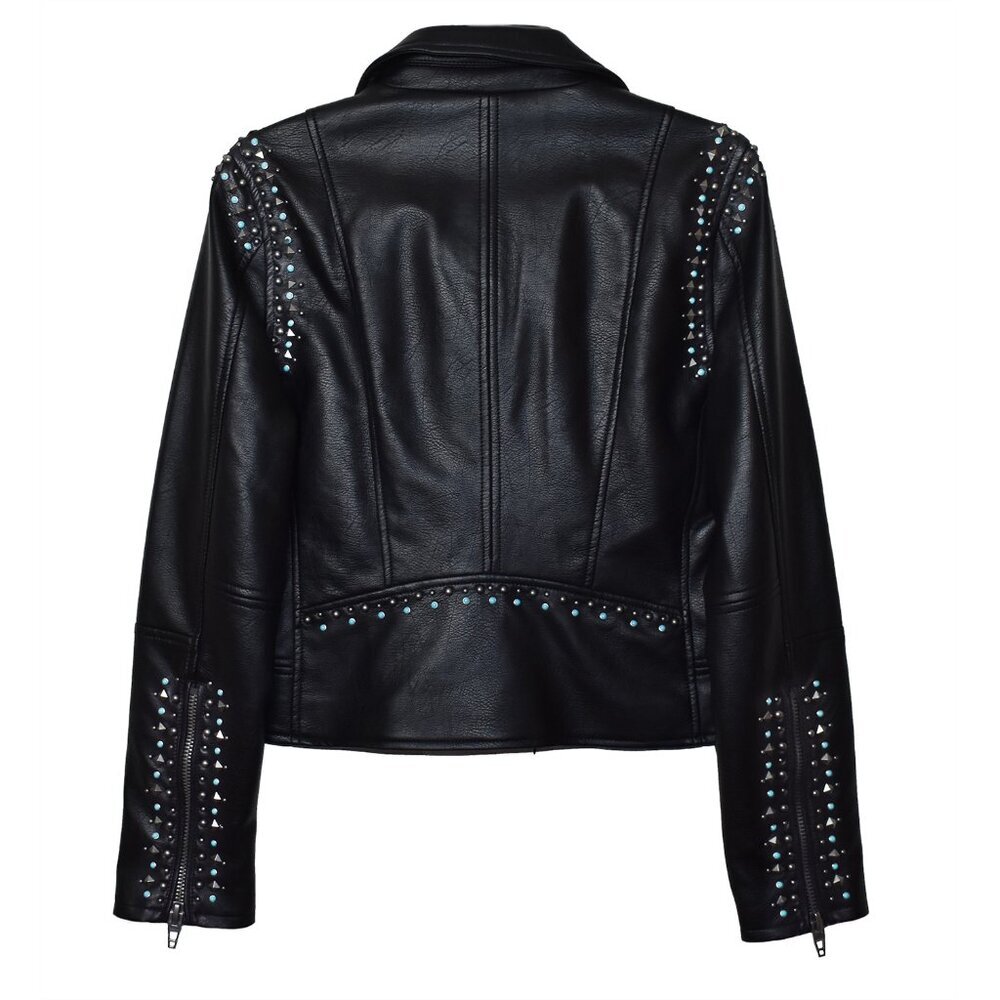 BLANK NYC Women’s Moto Jacket Vegan Leather Heavy Metal Cropped Top Size M - Picture 7 of 8